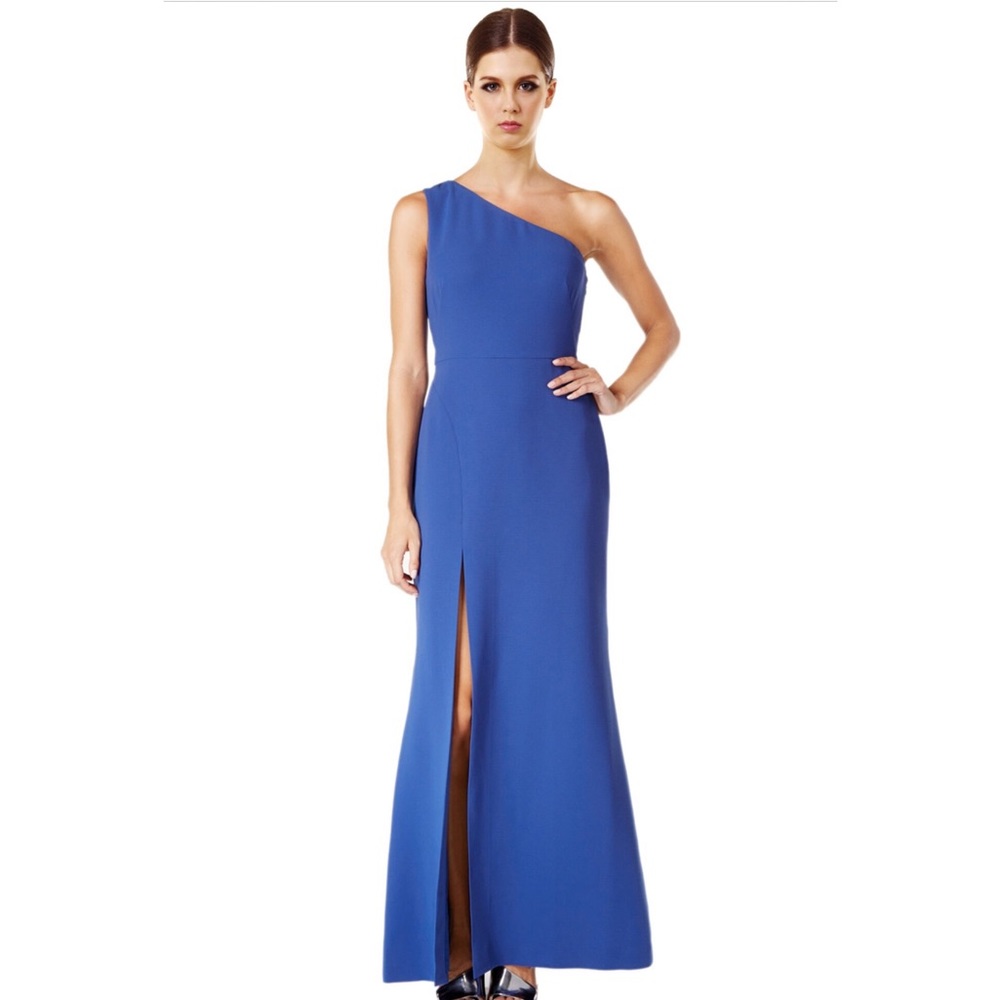 Calvin Klein blue one shoulder gown